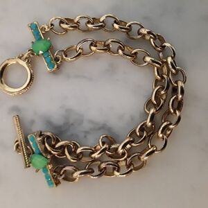 Goldtone  and Turquoise Color Stone toggle  Chain Bracelet